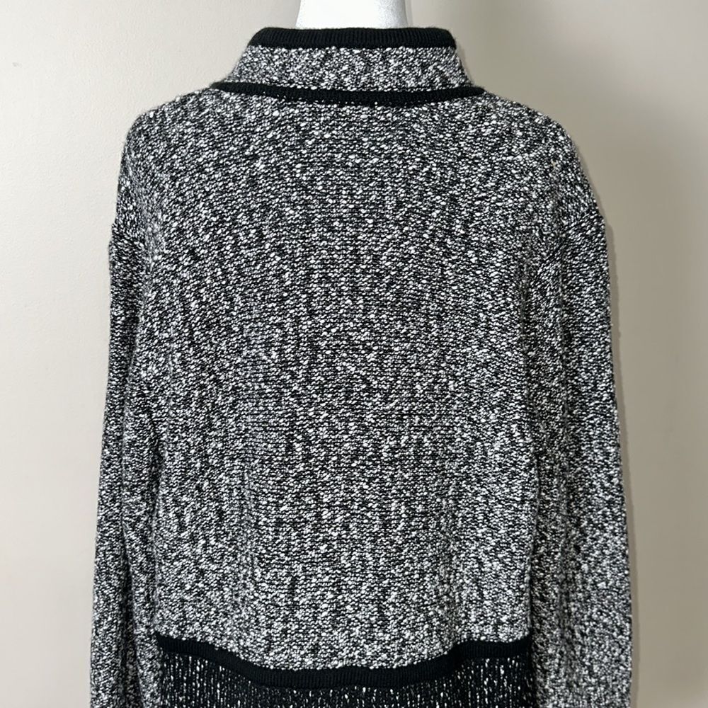 KL XL Two Tone Marbled Black White Boucle Cotton Blend Knit Button Front Jacket - Picture 4 of 15